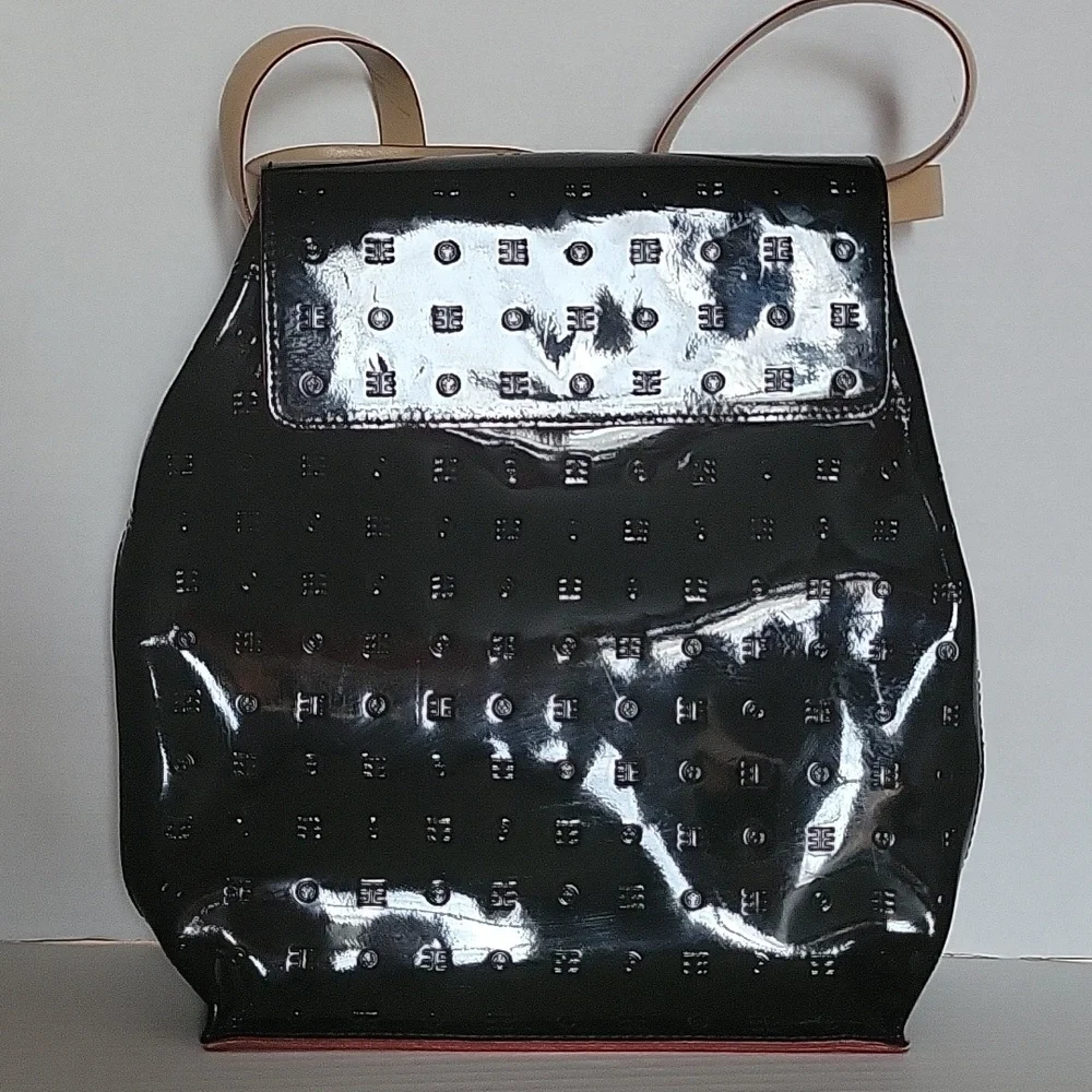 Arcadia Black Italian Patent Leather Backpack Bag Handbag Purse Women's Woman's